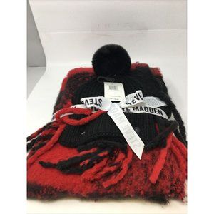 NEW Steve Madden Scarf Hat combo black red checkered soft
